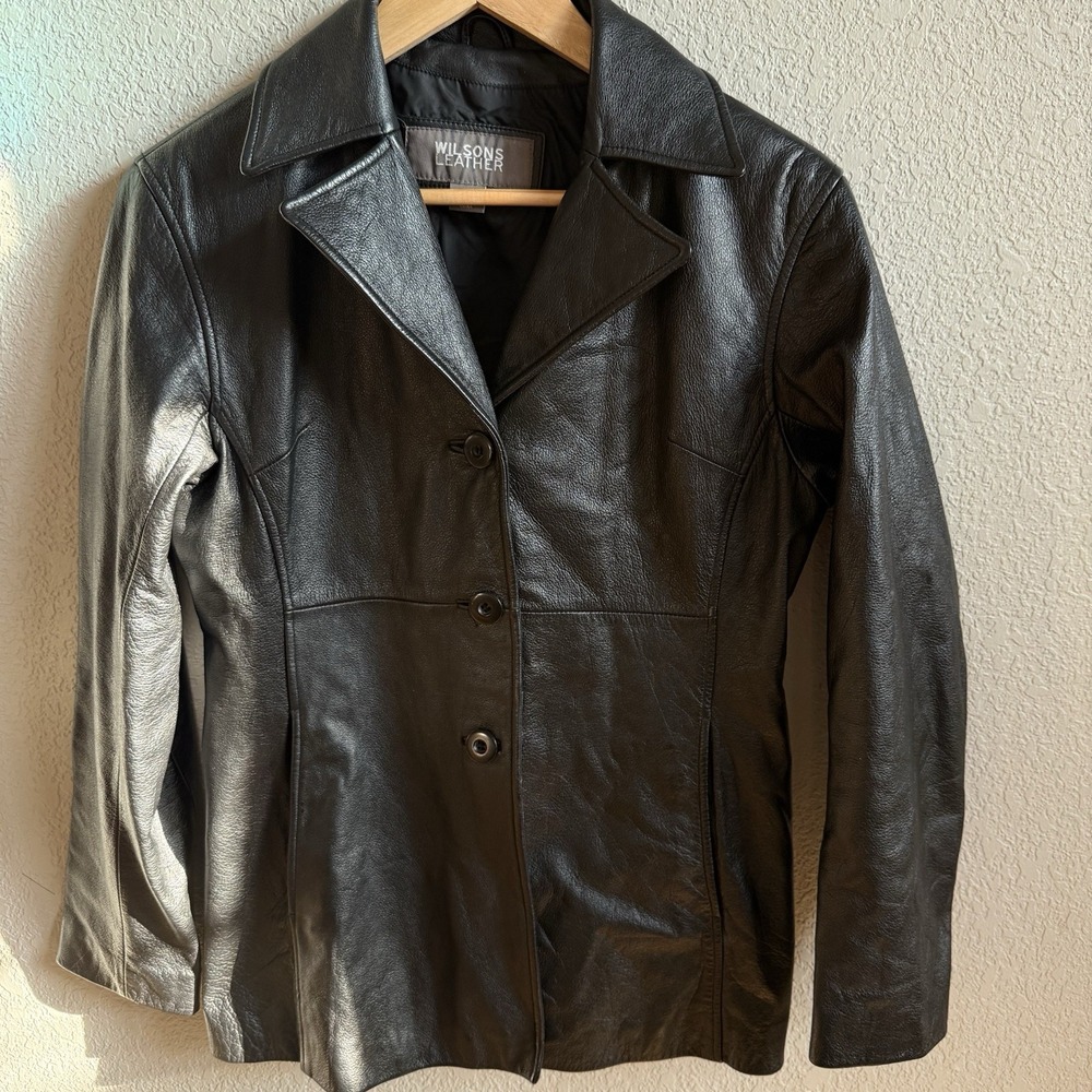 Black Leather Jacket Women's Small VTG Wilson's Lined Buttery Soft Leather